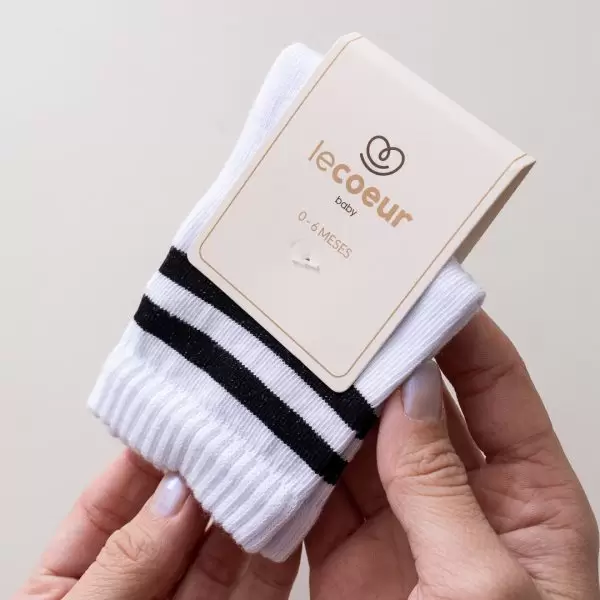 meia cano alto quentinha com 1 par branco listra confortavel neutro unissex le coeur outono inverno varejo minimalista estiloso basico pratico facil moda bebe