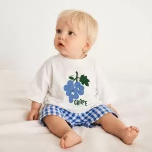 Conjunto Infantil Camiseta Uva e Shorts Xadrez