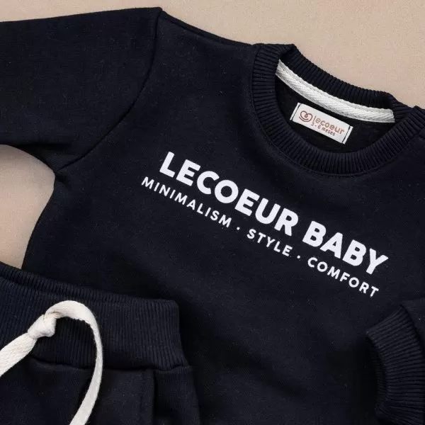 Conjunto Bebê Infantil Moletom e Calça Peluciado Unissex Preto - Image 2