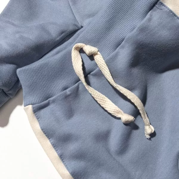 Conjunto Bebê Casaco com Capuz e Calça em Moletom Unissex Azul Denim - Image 6